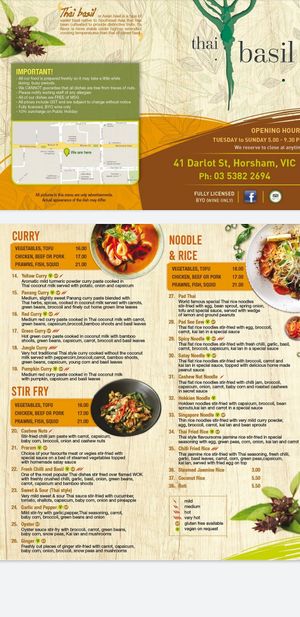 Screenshot of menu  at Thai Basil in Horsham