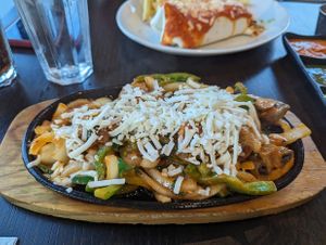 Vegan mushroom fajita with dairy-free cheese at Amigos Mexican Kitchen in Sheffield