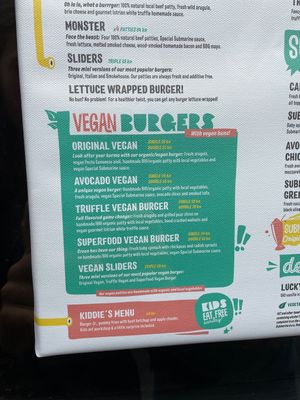 Menu végan at Submarine burger in Zagreb