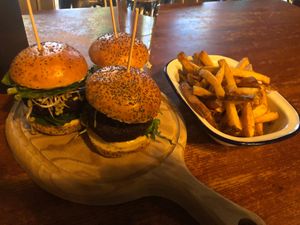 Vegan sliders and chips. at Submarine burger in Zagreb