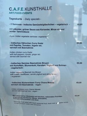 Menu  at Cafe Kunsthalle in Tubingen