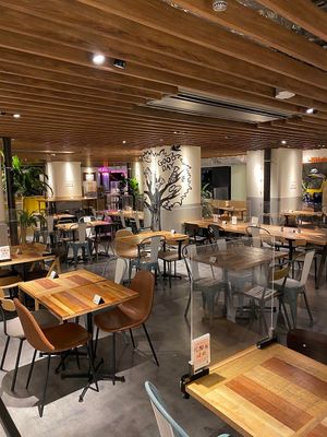 Food holl about 150 seats at Champagne & Gyoza Bar in Osaka