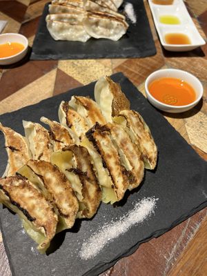 Vegan with garlic & vegan curry  at Champagne & Gyoza Bar in Osaka