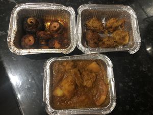 Mushroom tikka, onion bhaji, bombay  aloo at Mughal Massala in Tipton