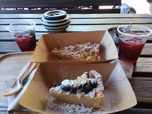 Apple-pear pie and almond cream pie at  Pineapple Papingo - Κουκουνάρι Πάπιγκο in Papingo