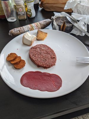 Yes it's vegan! Vegan cheese and charcuterie spread (apart from the vegan tartare) from Pistache et Cacahuete at Pistache et Cacahuète in Lille