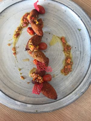 Curried pumpkin kibbeh. at Horta Cozinha Criativa in Brasilia