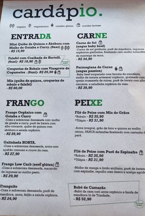 Menu at Horta Cozinha Criativa in Brasilia