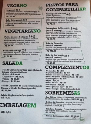 Menu at Horta Cozinha Criativa in Brasilia
