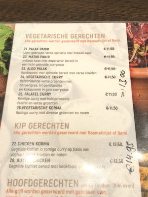 24. Vegetarische curry. Nr 23 Aloo Palak zou ook vegan zijn. Tip: Bij bestellen aangeven dat het eten Vegan moet zijn.  at Curry Fusion in Hengelo