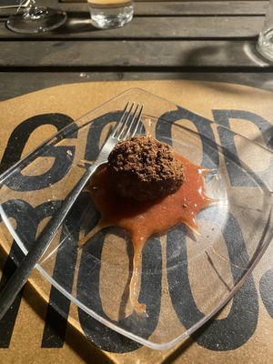 Dessert, rice pudding and cacao with a strawberry sauce at Fattoria San Martino in Montepulciano