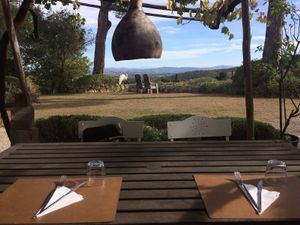 outdoor seating at Fattoria San Martino in Montepulciano