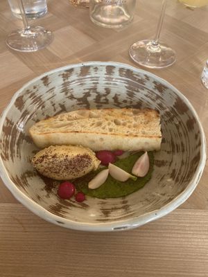 Freshly baked & grilled bread with hummuss  at Fattoria San Martino in Montepulciano