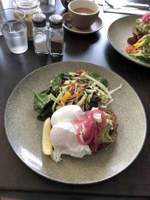 Smashed avocado on Kapiti grain toast with side of poached eggs ( free range)  at Otaki Kitchen in Otaki