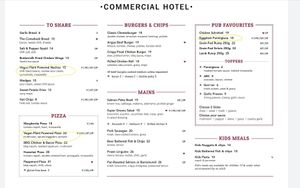 Menu at The Commercial Hotel in Parramatta