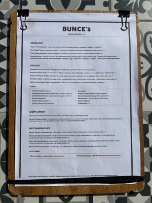 Updated menu. No labelled vegan options and seemed to only be able to make a few things vegan. at Bunce's in Marlborough