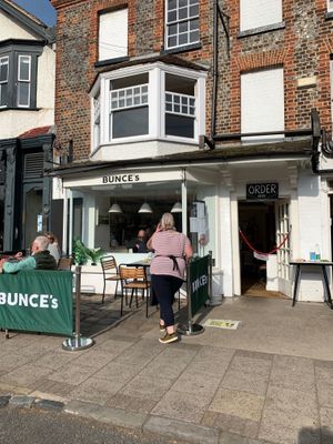 The frontage with outside seating  at Bunce's in Marlborough