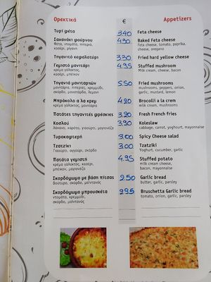 Menu at Pizza Amici in Thasos