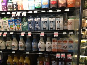 Plant milks at Natures Green Grocer Market in Peterborough