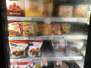 Vegan frozen items at Natures Green Grocer Market in Peterborough