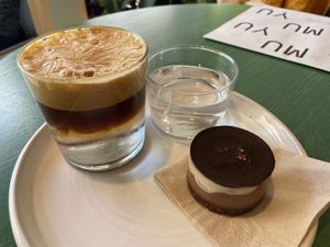 Espresso tonic and vegan chocolate cake  at SUEDHANG in Tubingen
