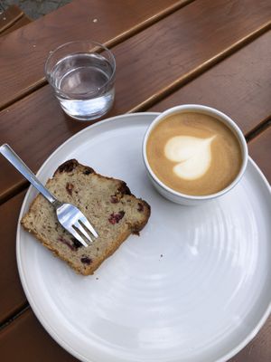 banana bread and cafe latte   at SUEDHANG in Tubingen