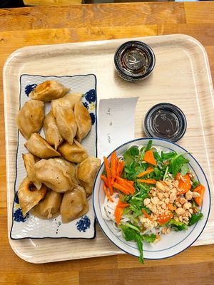 Dumplings with rice noodles  at Fengsson Dumpling House in Lund