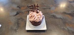 Vegan chocolate raspberry cupcake at Crema Coffee House & Pastries in Wasilla