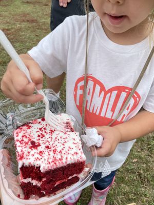 Red velvet cake slice at Falaya Bakehouse in Mandeville