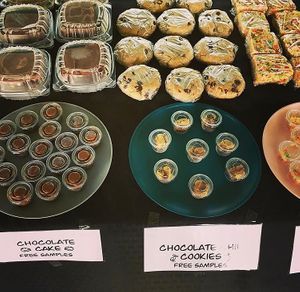 The food available at Falaya Bakehouse and the free samples. at Falaya Bakehouse in Mandeville