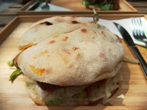 Indian style burger 1 at Jimmy'Z Vegan in Budapest