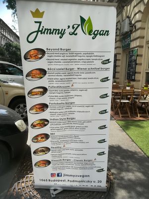 Menu at Jimmy'Z Vegan in Budapest