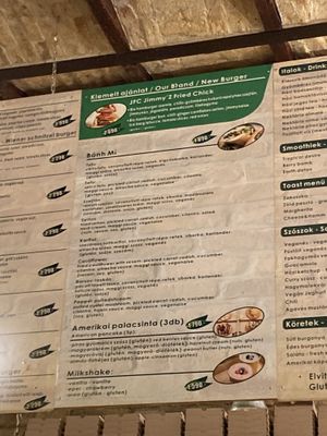 Menu at Jimmy'Z Vegan in Budapest