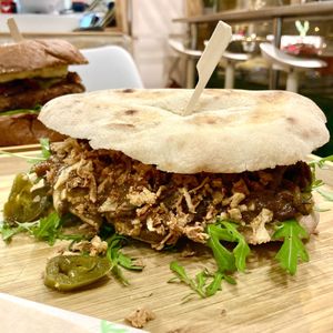 PulledShroom burger  at Jimmy'Z Vegan in Budapest