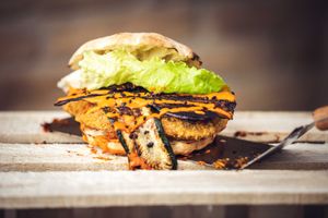 Indian style burger at Jimmy'Z Vegan in Budapest