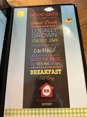 Front of menu   at Hen House Eatery in Minneapolis