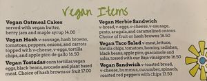 Vegan menu as of 7/23/23  at Hen House Eatery in Minneapolis