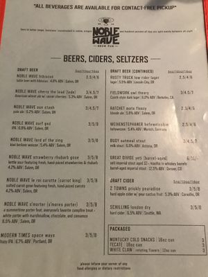 Menu at Noble Wave in Salem