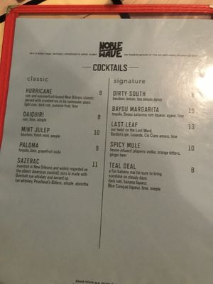 Menu at Noble Wave in Salem