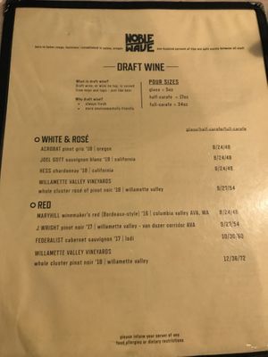 Menu at Noble Wave in Salem