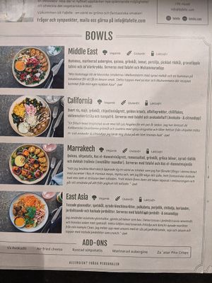 Menu at Fafelle in Stockholm