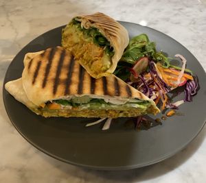 Buffalo cauliflower wrap at Kafé Plattan in Stockholm
