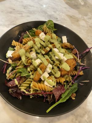 Chikken Pesto Pasta Salad  at Kafé Plattan in Stockholm