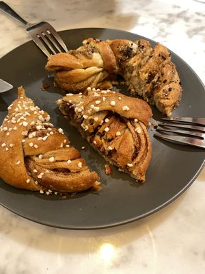 Swedish fika (cut in half) at Kafé Plattan in Stockholm