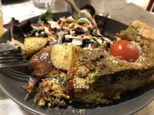 Quiche with salad and potatoes  at Kafé Plattan in Stockholm