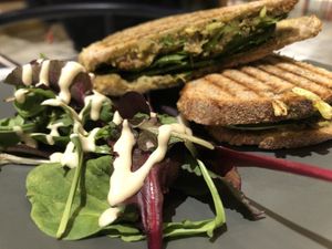 Walnut pesto sandwich - grilled  at Kafé Plattan in Stockholm