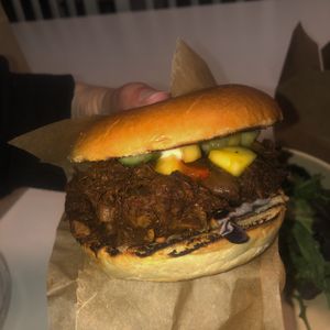 Jackfruit burger   at Kafé Plattan in Stockholm