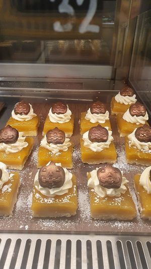 Halloween themed lemon cake at Kafé Plattan in Stockholm