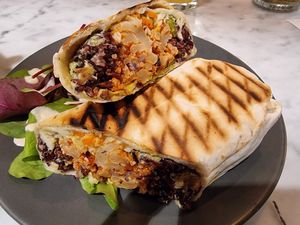 Cauliflower buffalo wrap at Kafé Plattan in Stockholm