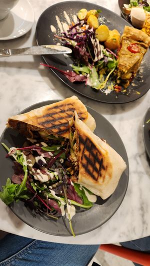 Chicken teriyaki wrap + spring quiche (camera didn't eat first oops!) at Kafé Plattan in Stockholm